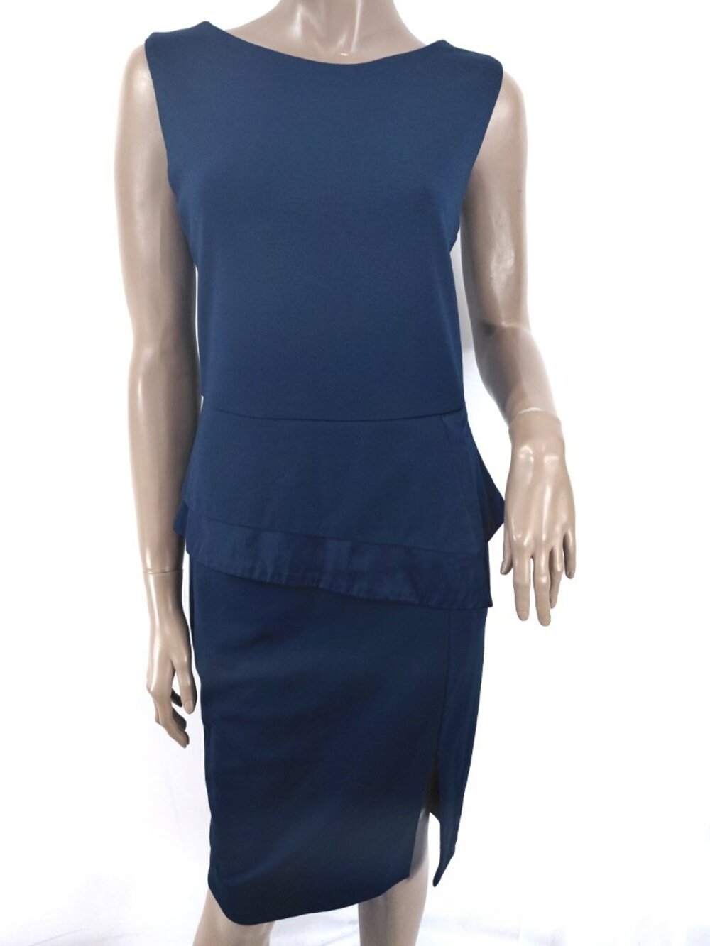BAR III Dress Sleeveless Scoop Neck Layered Peplum Stretch L